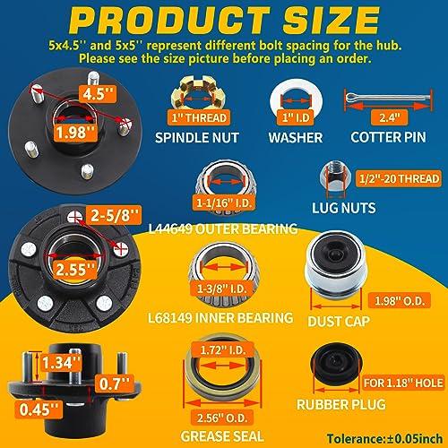 GREPSPUD 1セット トレーラーハブキット 5 オン 4.5 3500ポンド 1 1/16インチから1 3/8インチテーパー 並行輸入品_6