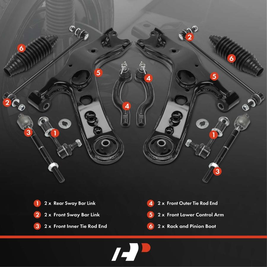 A Premium Set of 12, Front Lower Control Arm, Inner & Outer Tie  並行輸入品の画像