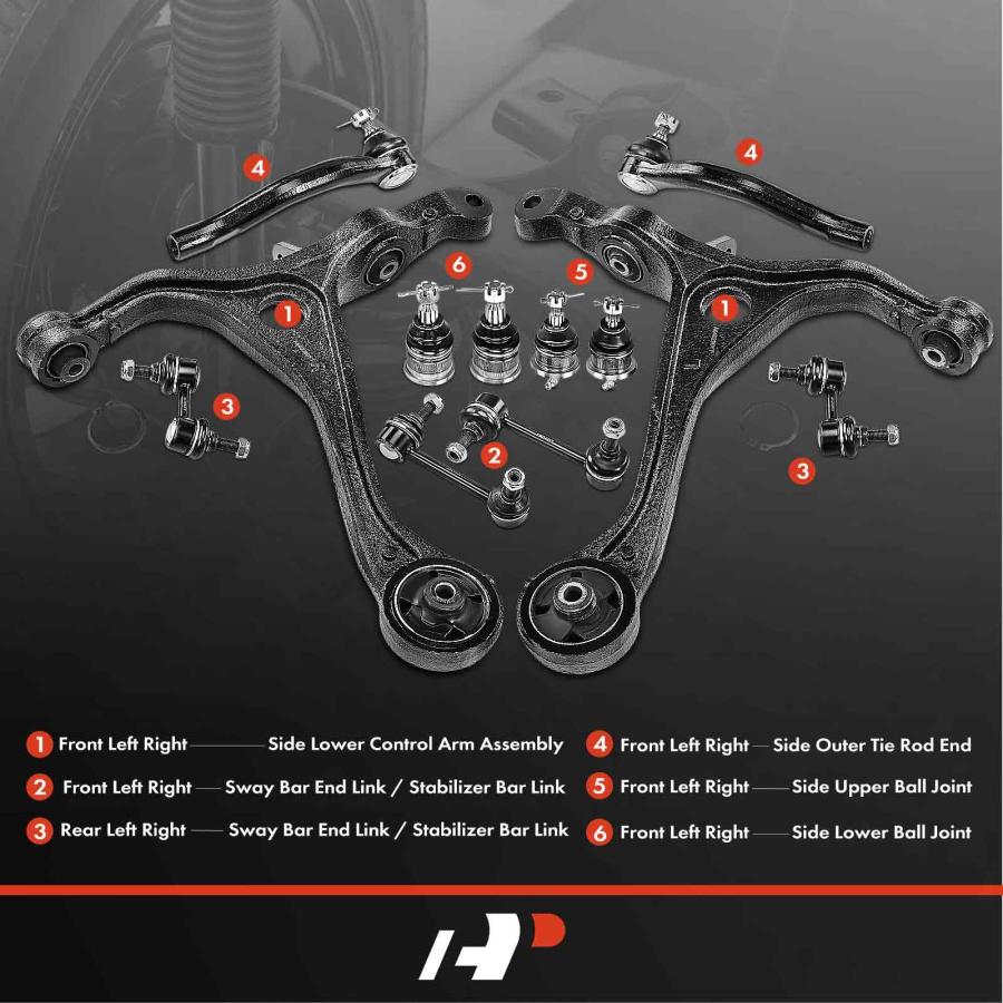 A Premium Set of 12, Front Lower Control Arm, Upper & Lower Ball 並行輸入品の画像
