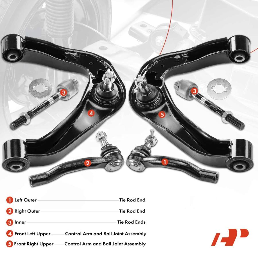A Premium Set of 6, Front Upper Control Arm, Inner & Outer Tie R 並行輸入品の画像