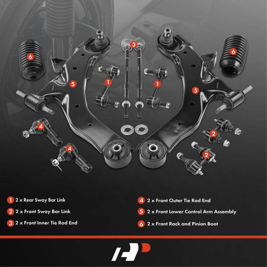 A Premium Set of 12, Front Lower Control Arm, Inner Outer Tie Ro 並行輸入品_3