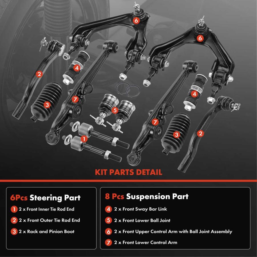 A Premium Set of 14, Upper Lower Control Arm, Inner Outer Tie Ro 並行輸入品の画像