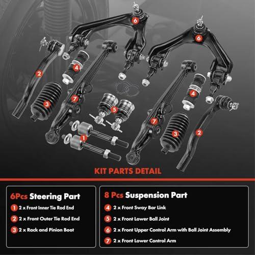 A Premium Set of 14, Upper Lower Control Arm, Inner Outer Tie Ro 並行輸入品の画像
