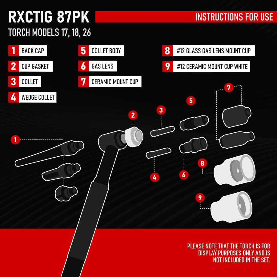 RX WELD 87PCS TIG 溶接トーチ スタビーガスレンズ #12 ガラスカップ