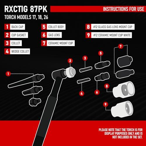 RX WELD 87PCS TIG 溶接トーチ スタビーガスレンズ #12 ガラスカップ
