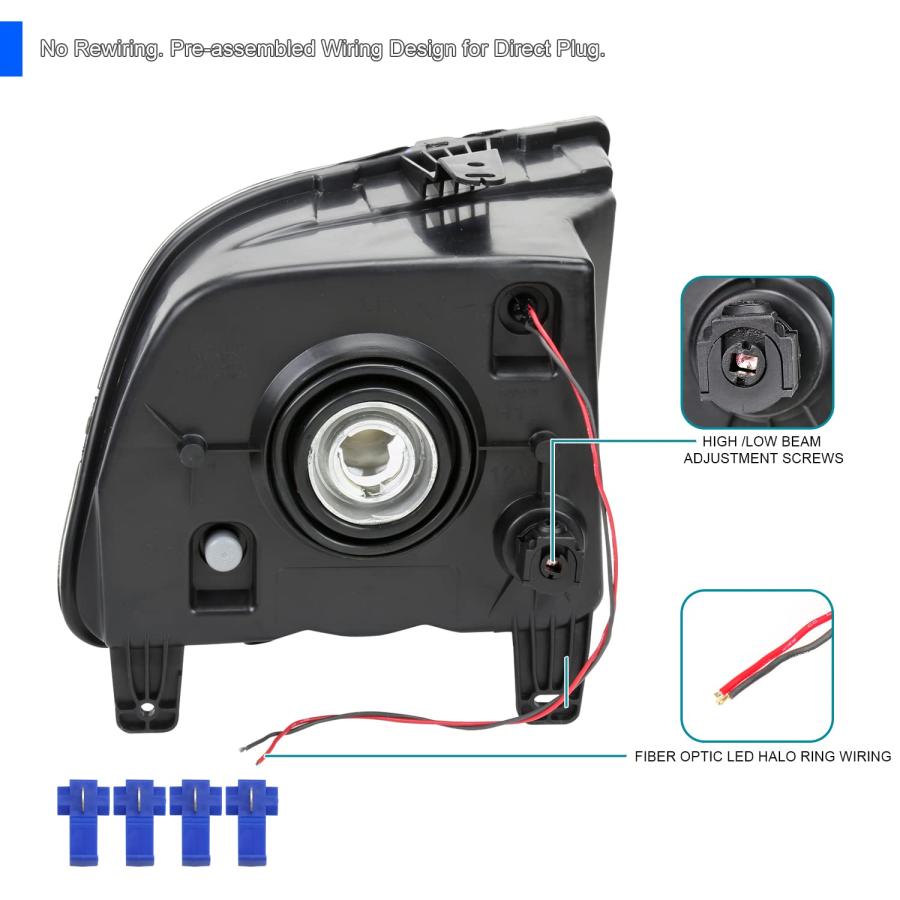 【並行輸入品】Spec D Tuning ブラックハウジング クリアレンズヘッドライト LEDヘイロー付き 2005 2009 Ford Musの画像