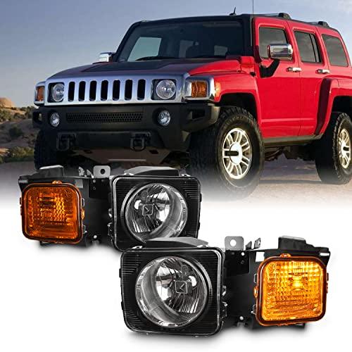 【並行輸入品】AKKON   2006 2010 Hummer H3 SUV 2009 2010 H3T トラック用 ブラック ヘッドライト ペの画像