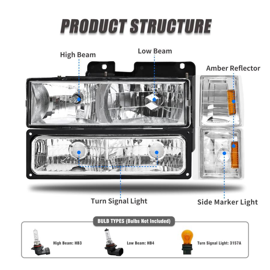 ADCARLIGHTS 1994 1998 Sierra ヘッドライトアセンブリ 1994 1998 GMC C10/Sierra 並行輸入品の画像