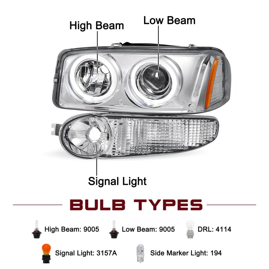 JSBOYAT プロジェクターLEDヘイローヘッドライトアセンブリ 4個 2001 2006 GMC Yukon Denaliモデ 並行輸入品の画像