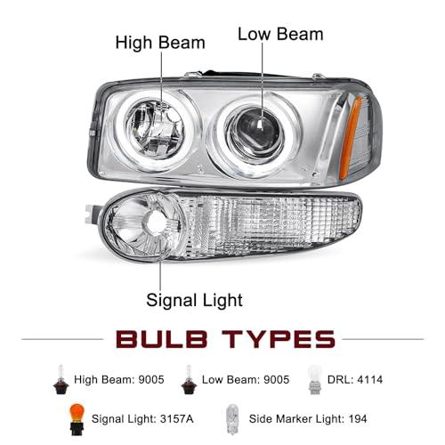JSBOYAT プロジェクターLEDヘイローヘッドライトアセンブリ 4個 2001 2006 GMC Yukon Denaliモデ 並行輸入品の画像