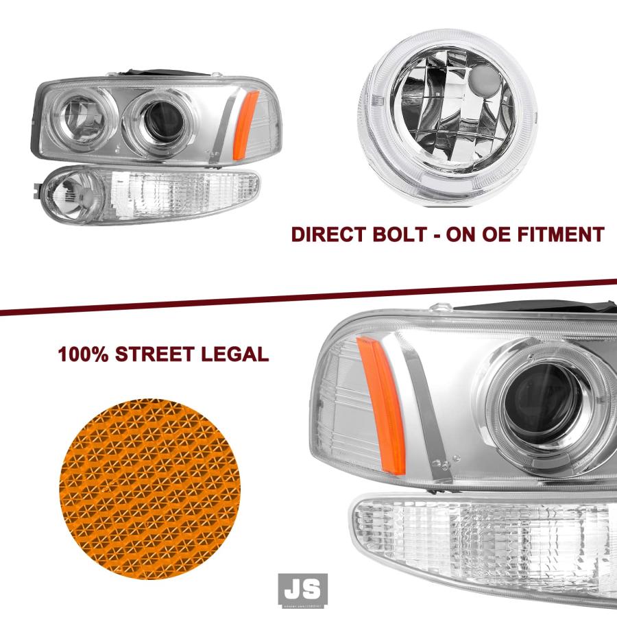 JSBOYAT プロジェクターLEDヘイローヘッドライトアセンブリ 4個 2001 2006 GMC Yukon Denaliモデ 並行輸入品の画像