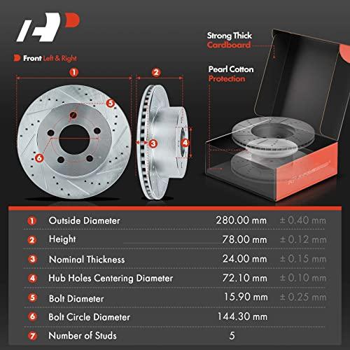 A Premium Front Drilled and Slotted Disc Brake Rotors and Cerami 並行輸入品の画像