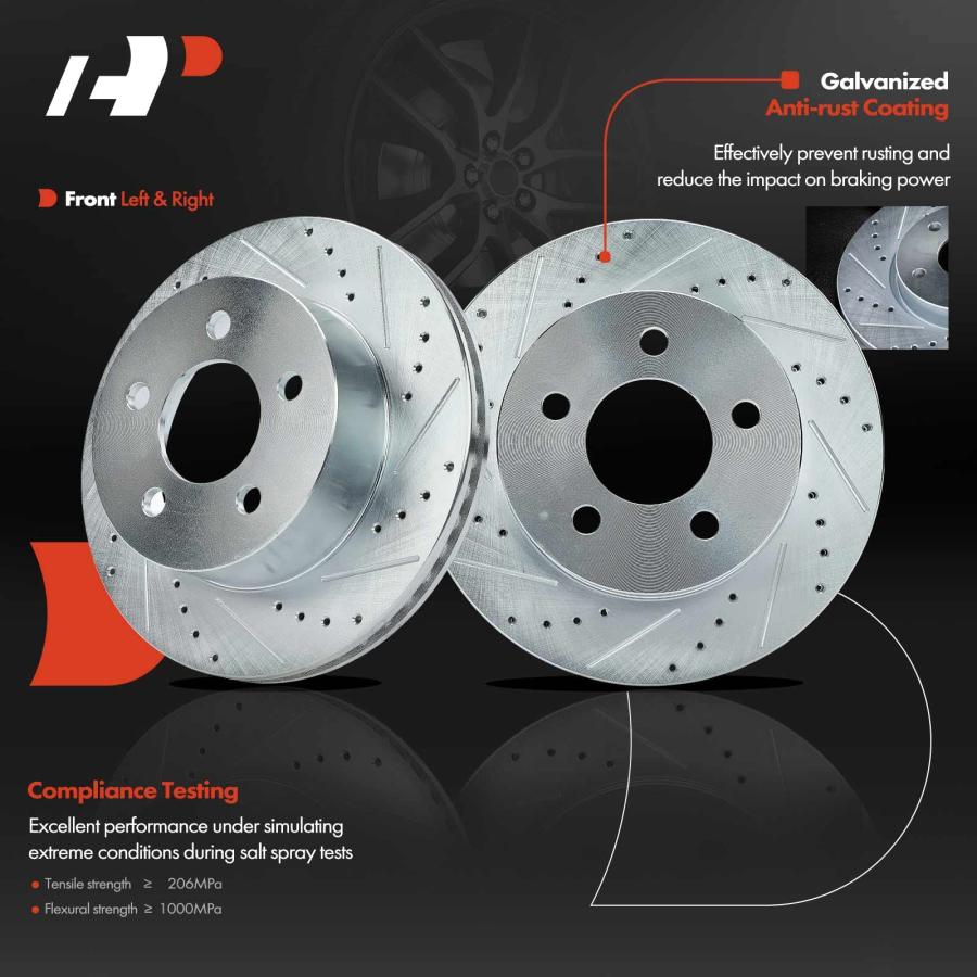 A Premium Front Drilled and Slotted Disc Brake Rotors and Cerami 並行輸入品の画像