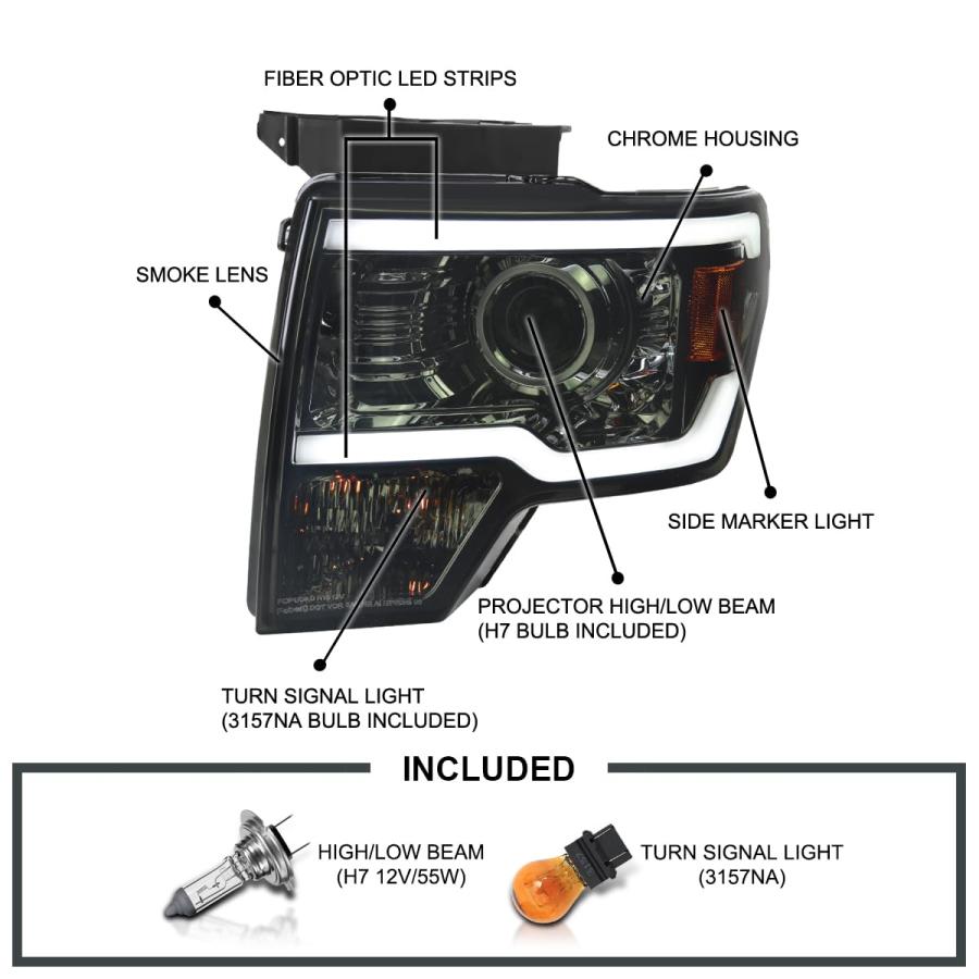 【並行輸入品】 Spec D Tuning Glossy Black Smoke Projector Headlights w/LED Striの画像