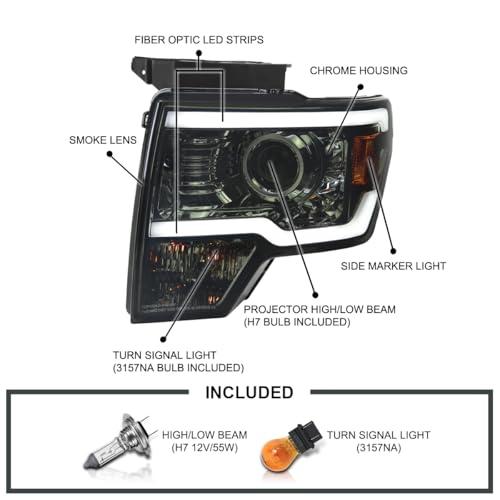 【並行輸入品】 Spec D Tuning Glossy Black Smoke Projector Headlights w/LED Striの画像