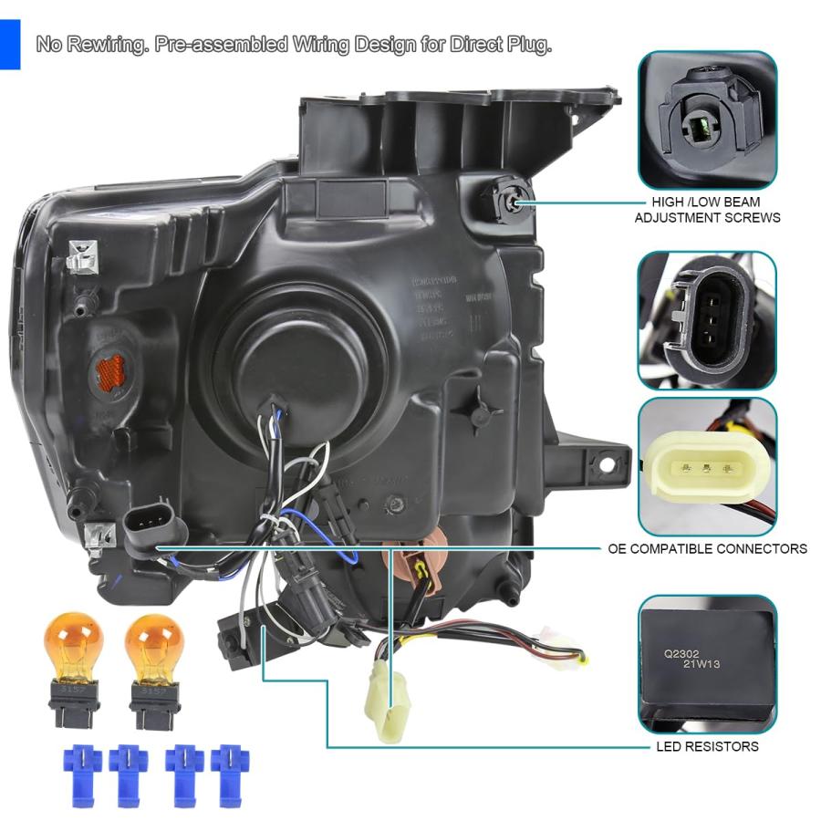 【並行輸入品】 Spec D Tuning Glossy Black Smoke Projector Headlights w/LED Striの画像