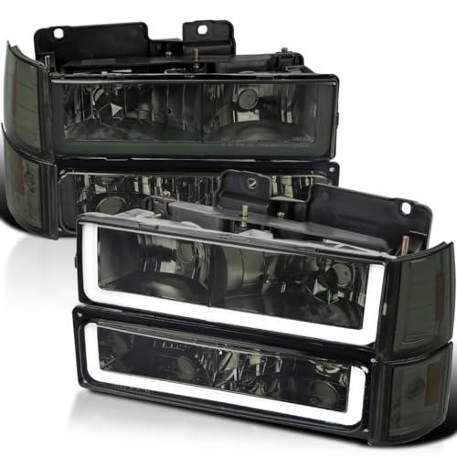 【並行輸入品】Spec D Tuning クロームハウジング スモークレンズ LEDバーヘッドライト+バンパーライト+コーナーランプ 1994の画像