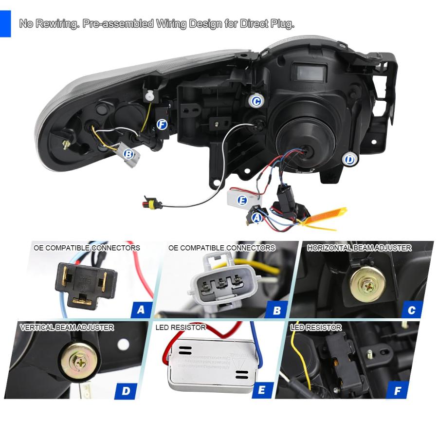 【並行輸入品】Spec D Tuning ブラックスモークLEDプロジェクターヘッドライト シーケンシャルウィンカーとスタートアップアニメーショの画像