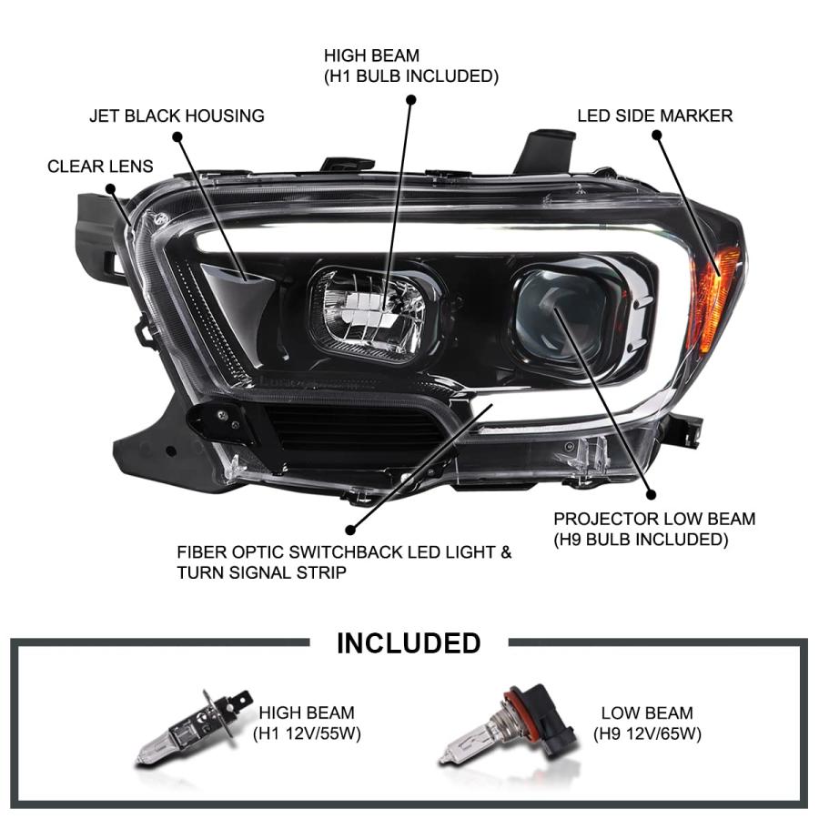 Spec D Tuning Jet Black Housing Clear Lens Projector Headlights 並行輸入品
