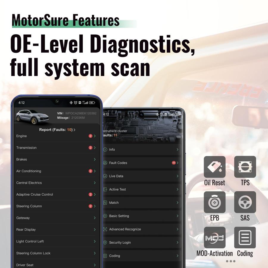 MotorSure OBD2 診断スキャンツール 双方向Bluetoothコードリーダー