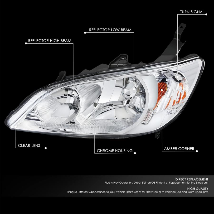 【並行輸入品】DNA MOTORING 左 OEスタイル ヘッドライト 04 05 ホンダ シビック クーペ セダン対応 クロームハウジング クの画像
