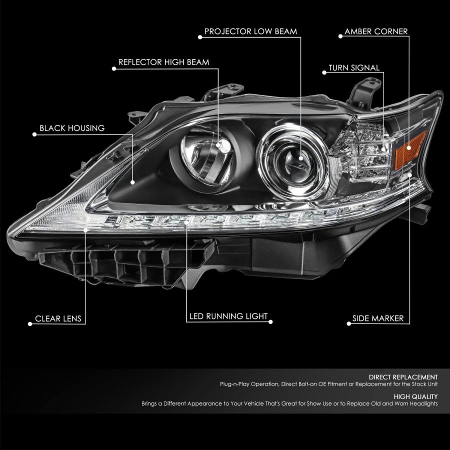 【並行輸入品】DNA MOTORING 左 OEスタイル プロジェクターヘッドライト 13 15 レクサス RX350対応 ブラック/クリアレンの画像