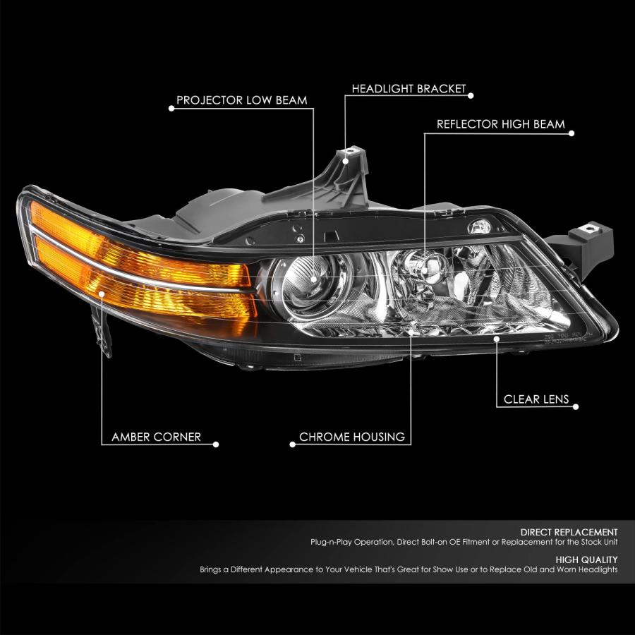 【並行輸入品】DNA MOTORING Right OEスタイル プロジェクターヘッドライト 04 05 アキュラ TL対応 クローム/クリアレの画像