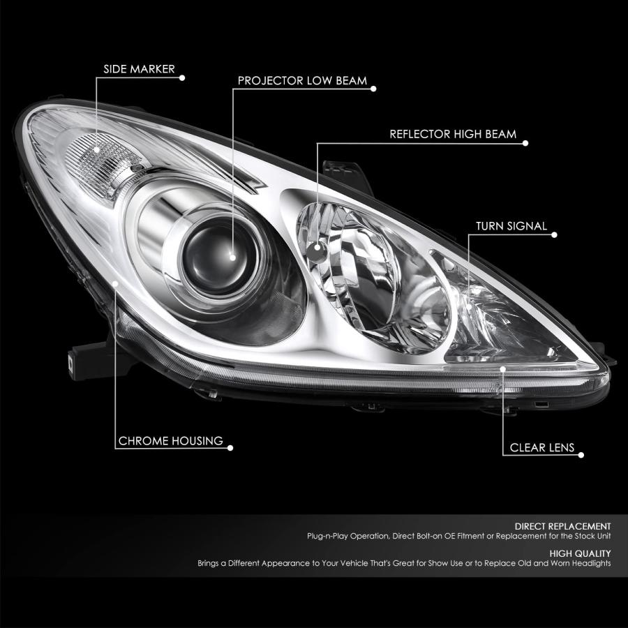 DNA MOTORING 右 OEスタイル プロジェクターヘッドライト 05 06 レクサス ES330 クローム/クリアレンズ 並行輸入品