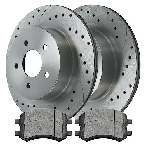 AutoShack Pair of 2 Front Drilled and Slotted Brake Rotors Silve 並行輸入品の画像