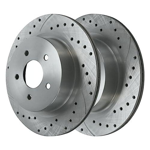 AutoShack Pair of 2 Front Drilled and Slotted Brake Rotors Silve 並行輸入品の画像