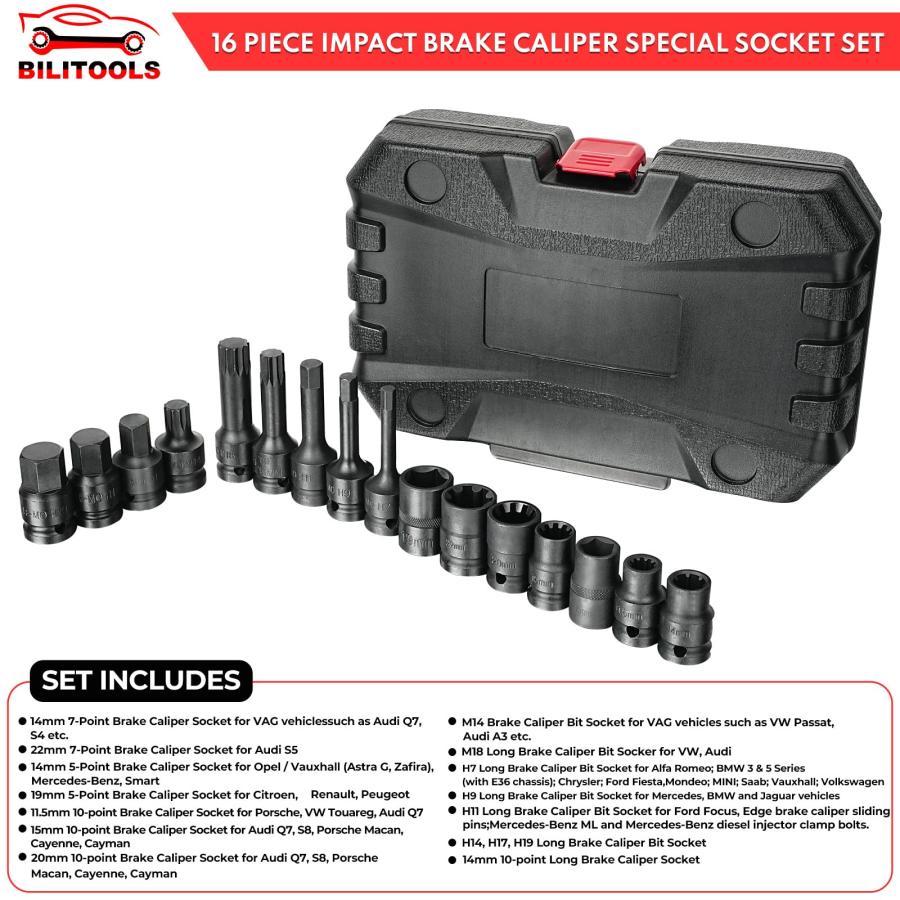 【並行輸入品】 BILITOOLS 16 Piece Impact Brake Caliper Socket Set, 1/2\" Drive Bの画像