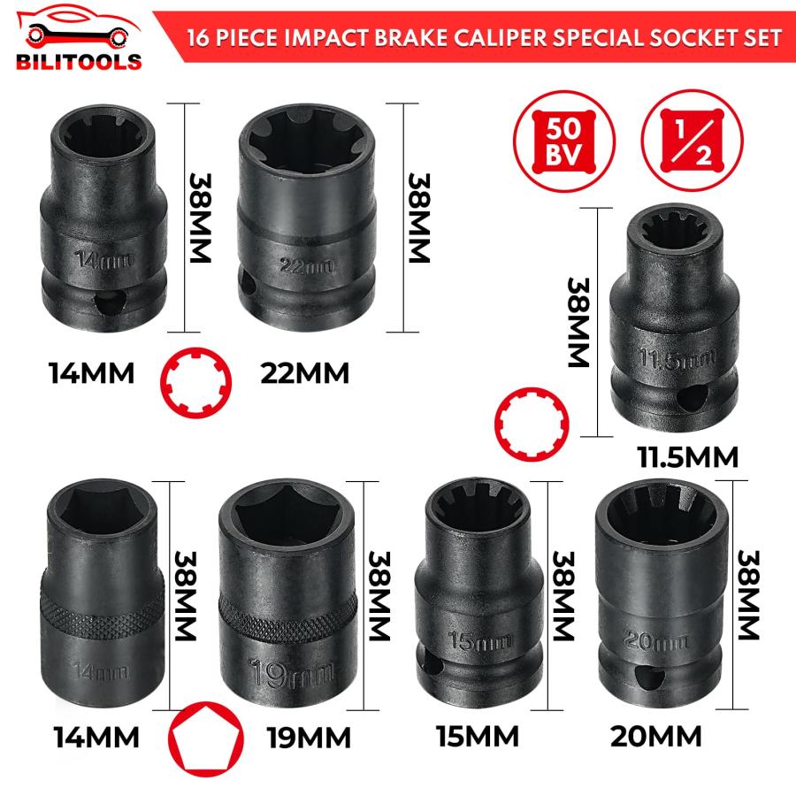 【並行輸入品】 BILITOOLS 16 Piece Impact Brake Caliper Socket Set, 1/2\" Drive Bの画像