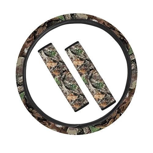 Youngerbaby Camo Style Car Steering Wheel Cover + 2 Pcs Seat Bel 並行輸入品