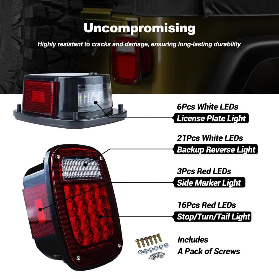 【並行輸入品】テールライト アセンブリ 交換用 1979 2006 ラングラー TJ YJ CJ5 CJ7 レッド スクエア リアコンビネーショの画像