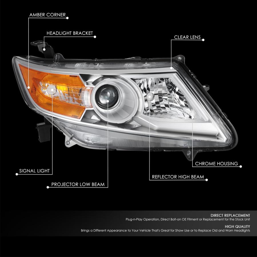【並行輸入品】DNA MOTORING Right OEスタイル プロジェクターヘッドライト 11 13 ホンダ オデッセイ対応 クローム/クリの画像