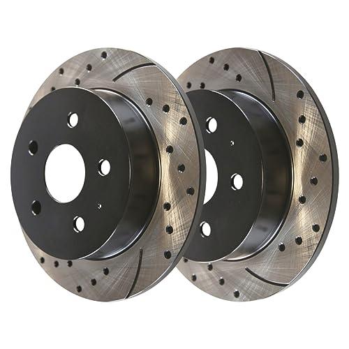 AutoShack Pair of 2 Rear Drilled Slotted Brake Rotors Black Driv 並行輸入品の画像