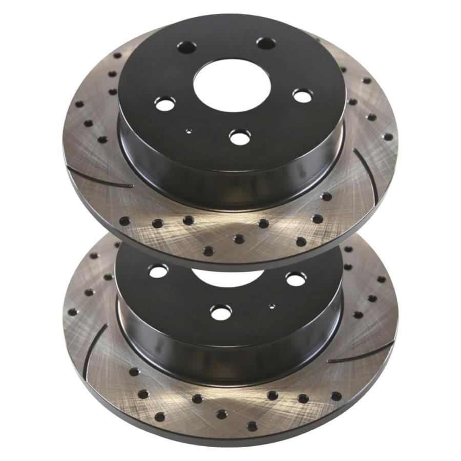 AutoShack Pair of 2 Rear Drilled Slotted Brake Rotors Black Driv 並行輸入品の画像