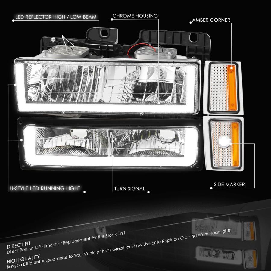 【並行輸入品】DNA MOTORING Uスタイル LED DRLヘッドライト+バンパーシグナル+コーナーランプセット 88 93 Chevyの画像