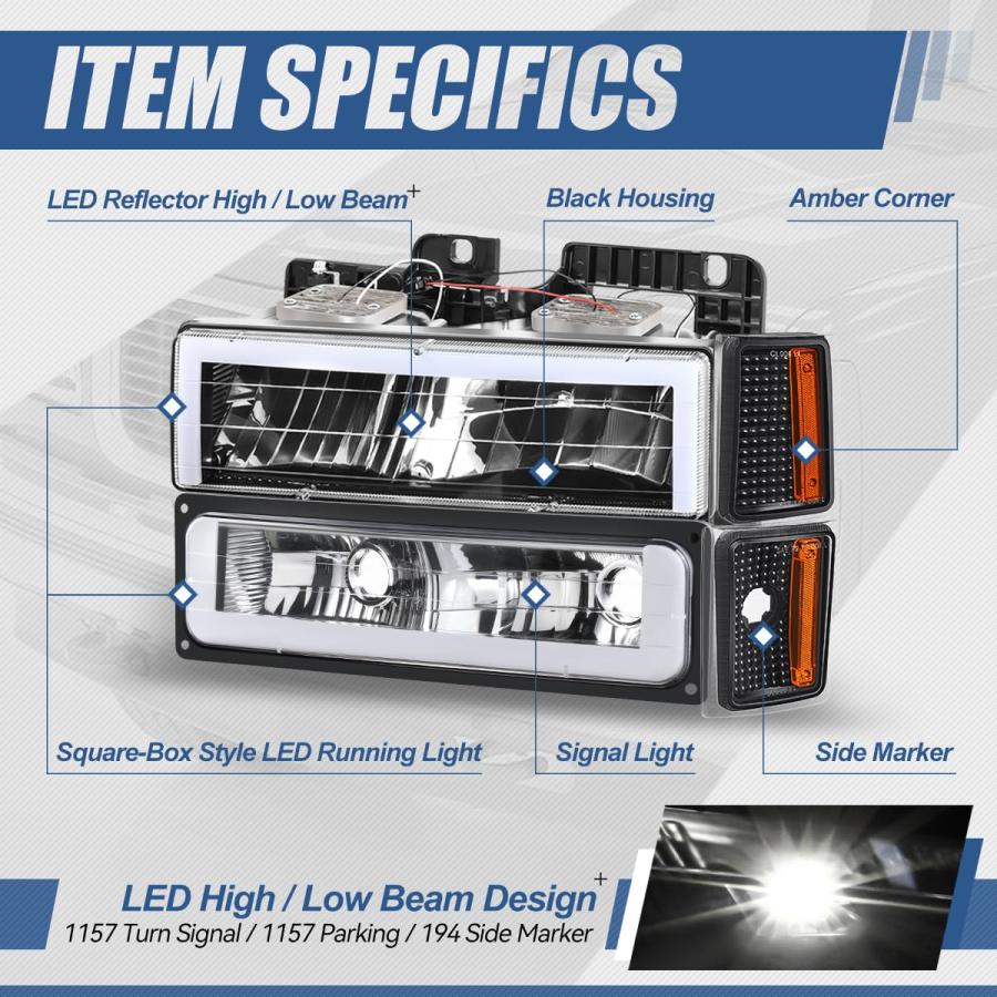 【並行輸入品】 Auto Dynasty LED DRL Headlights Assembly Compatible with 1988 19の画像