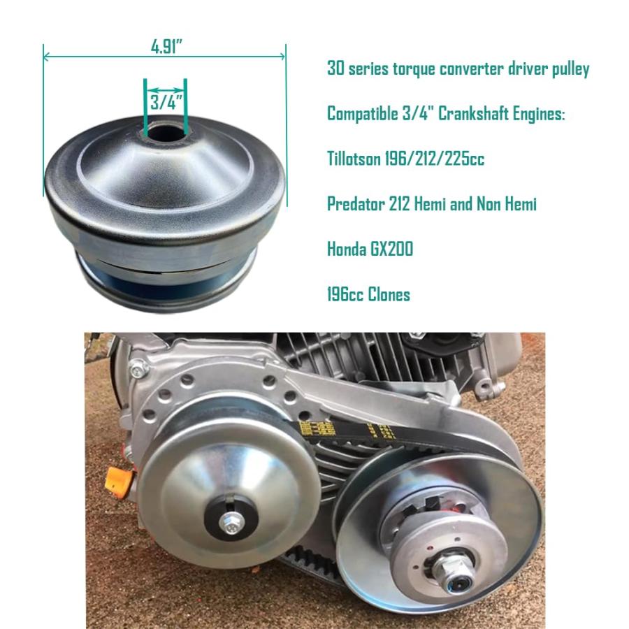 QYMOTO 30シリーズ 3/4インチ ボアドライバープーリー トルクコンバーター 6.5 HP ゴーカート/ミニバイク クラッ 並行輸入品_3