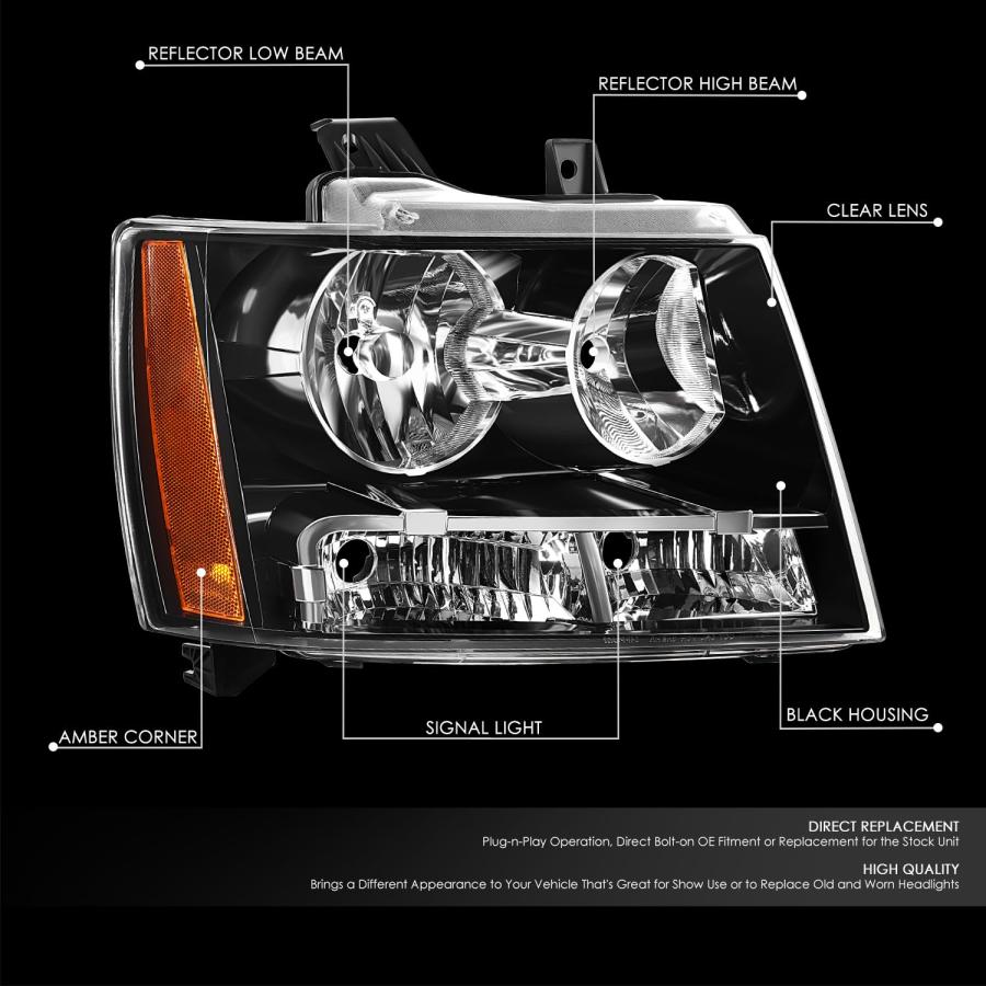 【並行輸入品】DNA MOTORING Right OEスタイルヘッドライト 07 13 Chevy Avalanche、Suburban 25の画像