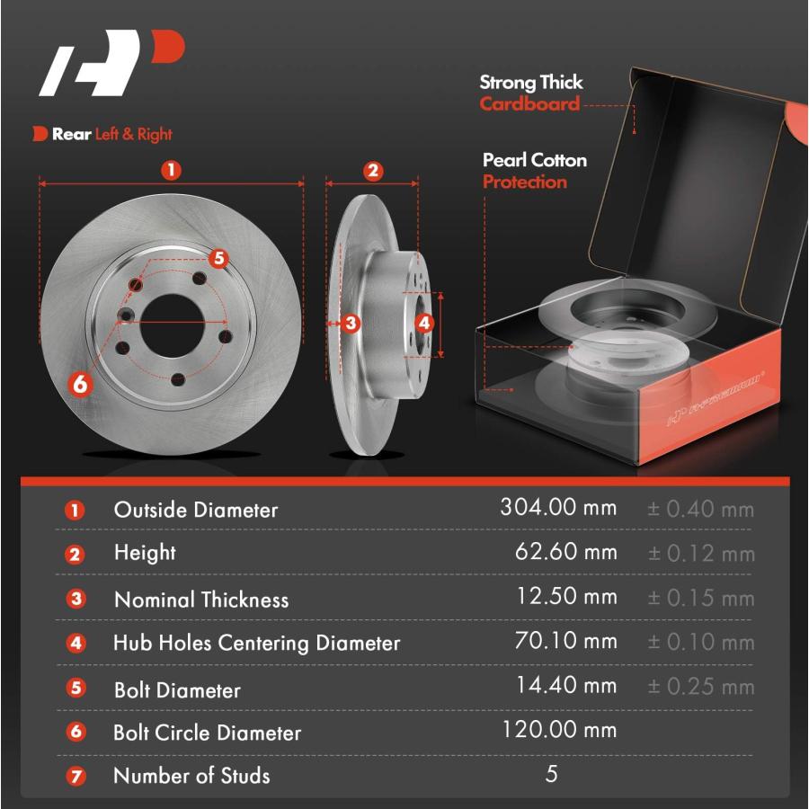 A Premium 11.96 inch (304mm) Rear Solid Disc Brake Rotors + Cera 並行輸入品の画像