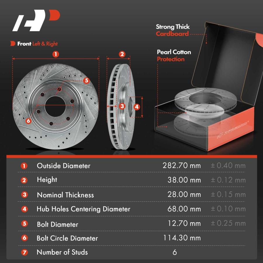 A Premium 11.13 inch (282.7mm) Front Drilled and Slotted Disc Br 並行輸入品の画像