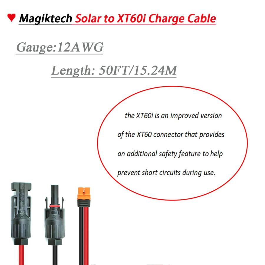 12AWG 50フィート ソーラーパネルキット 充電ケーブル XT60iコネクターアダプター ポータブル発電所 並行輸入品 【機内】