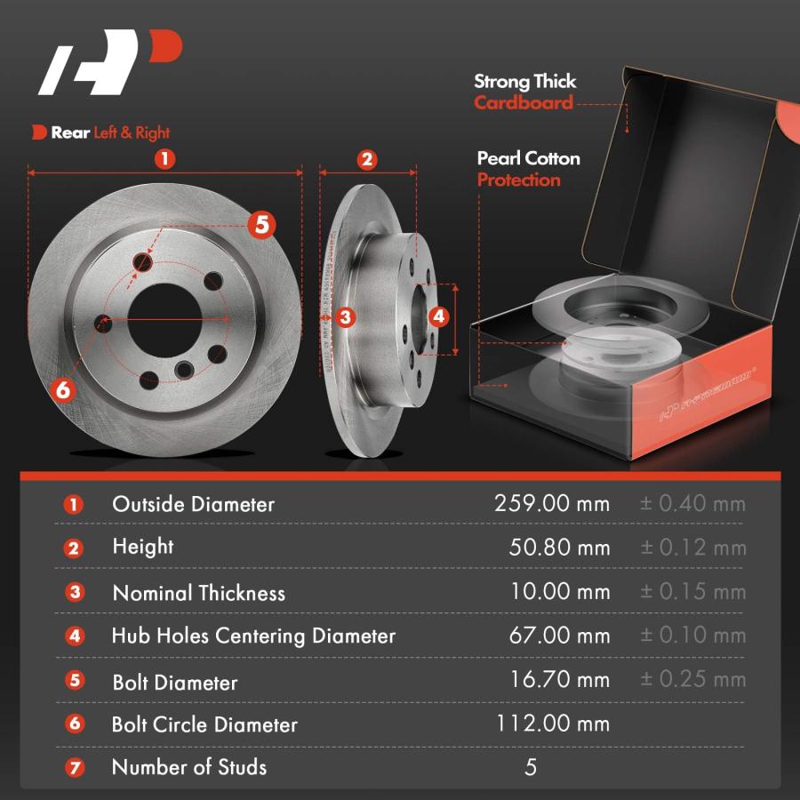 A Premium 10.19 inch (259mm) Rear Solid Disc Brake Rotors + Cera 並行輸入品の画像
