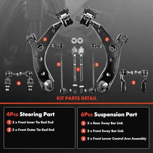 A Premium Set of 10, Front Lower Control Arm, Inner Outer Tie Ro 並行輸入品の画像