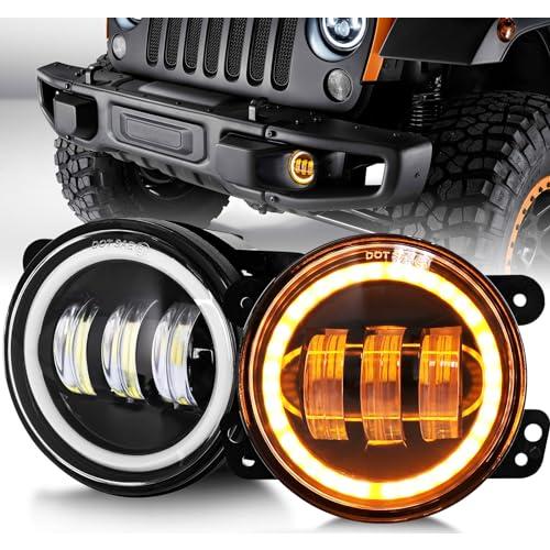 【並行輸入品】MGLLIGHT 4インチ フォグライト ホワイト ヘイロー リング アングル アイ DRL DOT 承認 Wrangler JKの画像