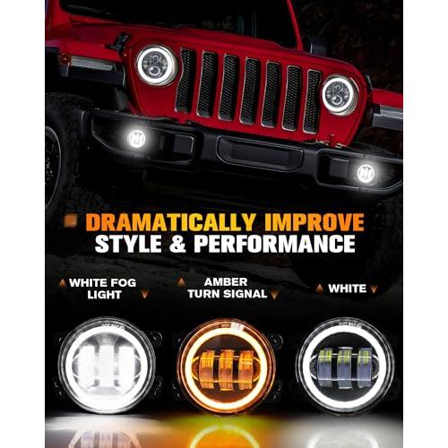【並行輸入品】MGLLIGHT 4インチ フォグライト ホワイト ヘイロー リング アングル アイ DRL DOT 承認 Wrangler JKの画像