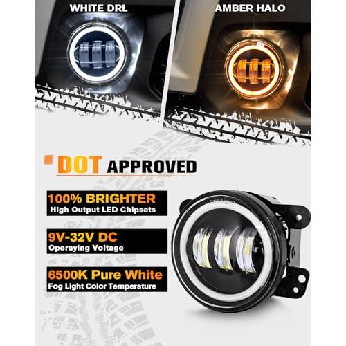 【並行輸入品】MGLLIGHT 4インチ フォグライト ホワイト ヘイロー リング アングル アイ DRL DOT 承認 Wrangler JKの画像