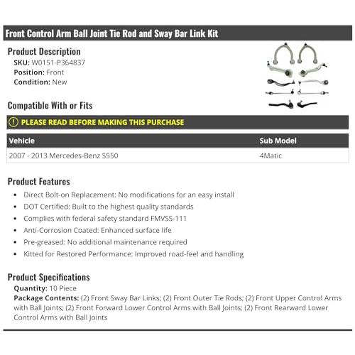 【並行輸入品】 Marketplace Auto Parts Front Control Arm Ball Joint Tie Rod and